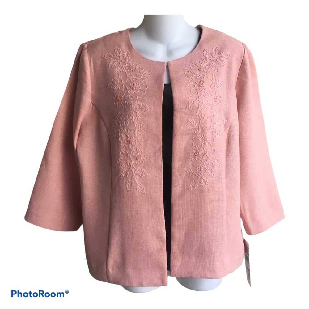 Alfred Dunner Open Blazer 3/4 Sleeve Beading 10 Petite NWT